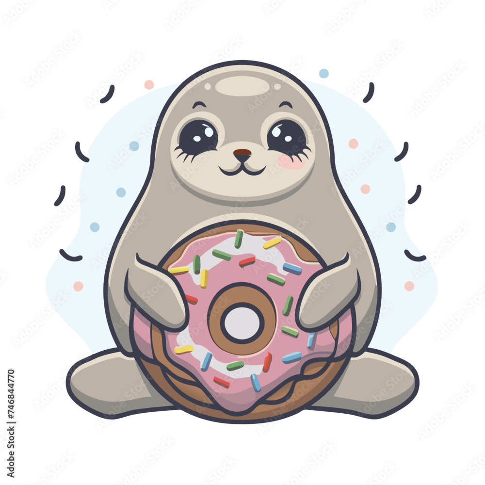 cute kawaii fat seal graphic with pink donut cute kawaii fat seal graphic with pink donut