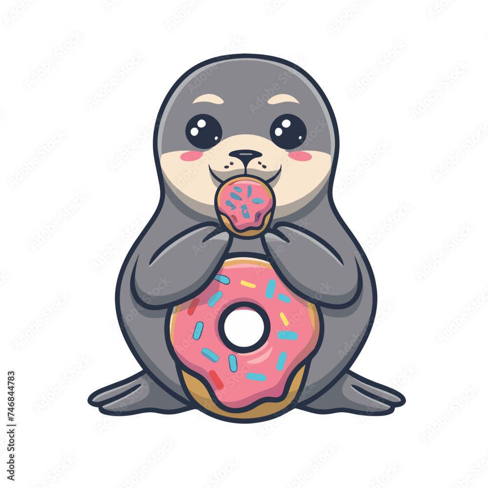 cute kawaii fat seal graphic with pink donut cute kawaii fat seal graphic with pink donut
