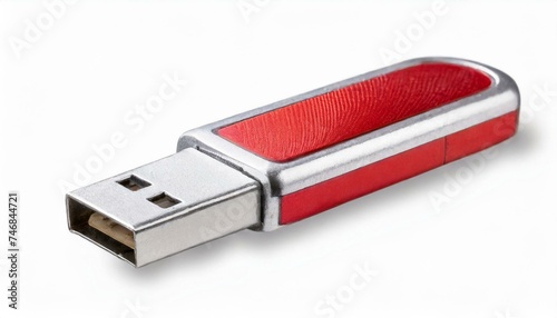 Side view of silver USB memory stick isolated clipping path white background  photo