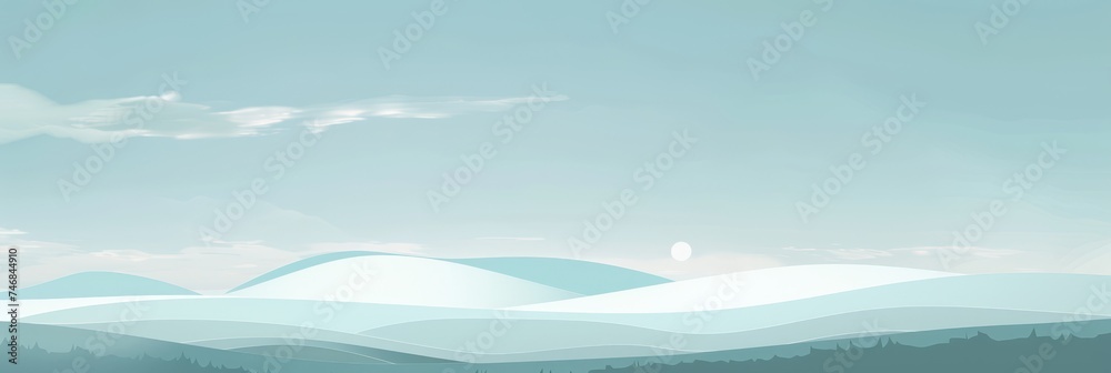 Serene mountain silhouette at dawn with soft gradient sky