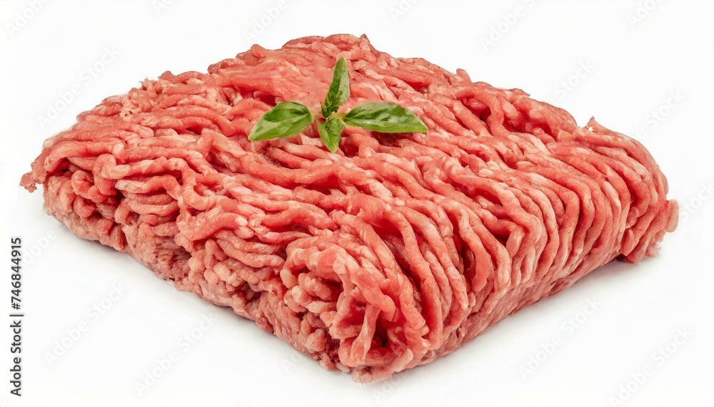 Top view of raw minced beef meat clipping path white background Top view of raw minced beef meat clipping path white background