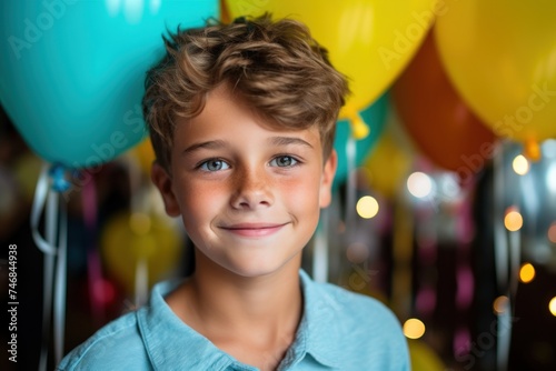 Boy celebrates birthday. Kids party banner