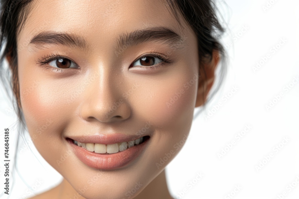 Happy Asian woman with natural makeup isolated on white Happy Asian woman with natural makeup isolated on white