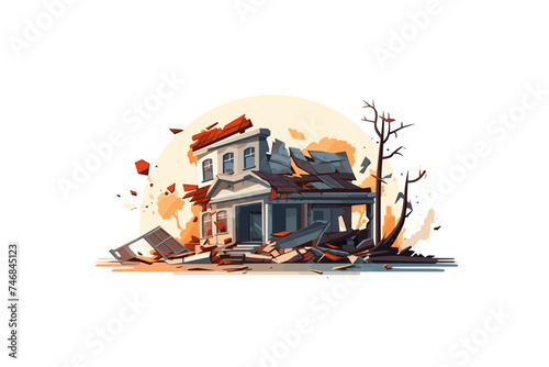destroyed shop demolished building vector flat isolated illustration