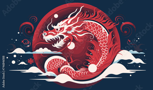 Dragon silhouette circle Chinese New Year vector illustration