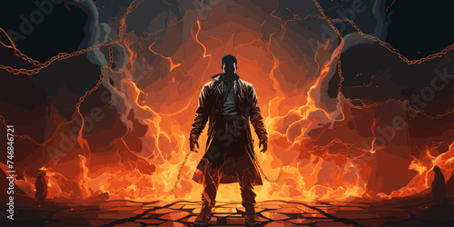 electric man use evil powers to destroy cars, digital art style, illustration painting