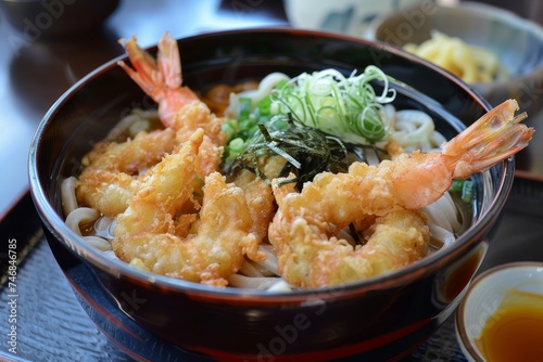 Japanese udon noodles served with tempura