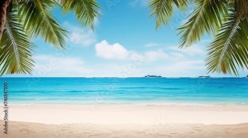 Tropical beach with white sand and palm trees. Seascape. © Voilla