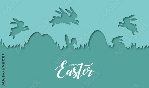 Happy easter colorful paper cut rabbit egg card. Vector 10 eps.