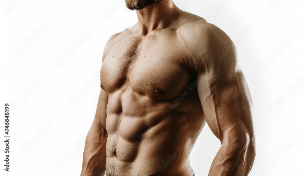 Fototapeta premium Muscular athlete with an enticing body in white background