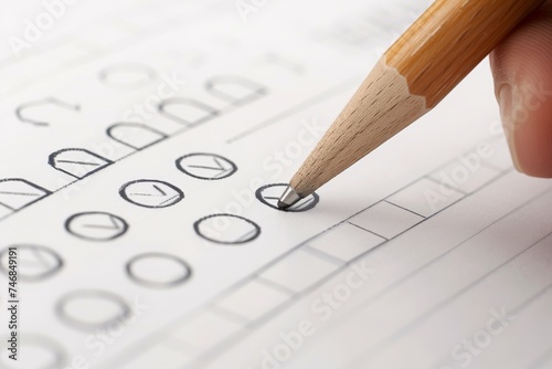 Online form with multiple choice options completing survey electronically responding to exam queries photo