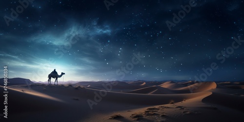 Camel in the desert at night.