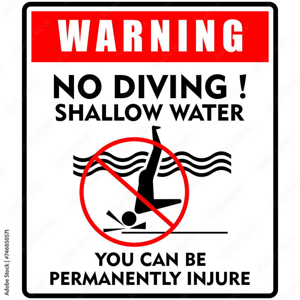 Warning, No Diving shallow water, sign vector