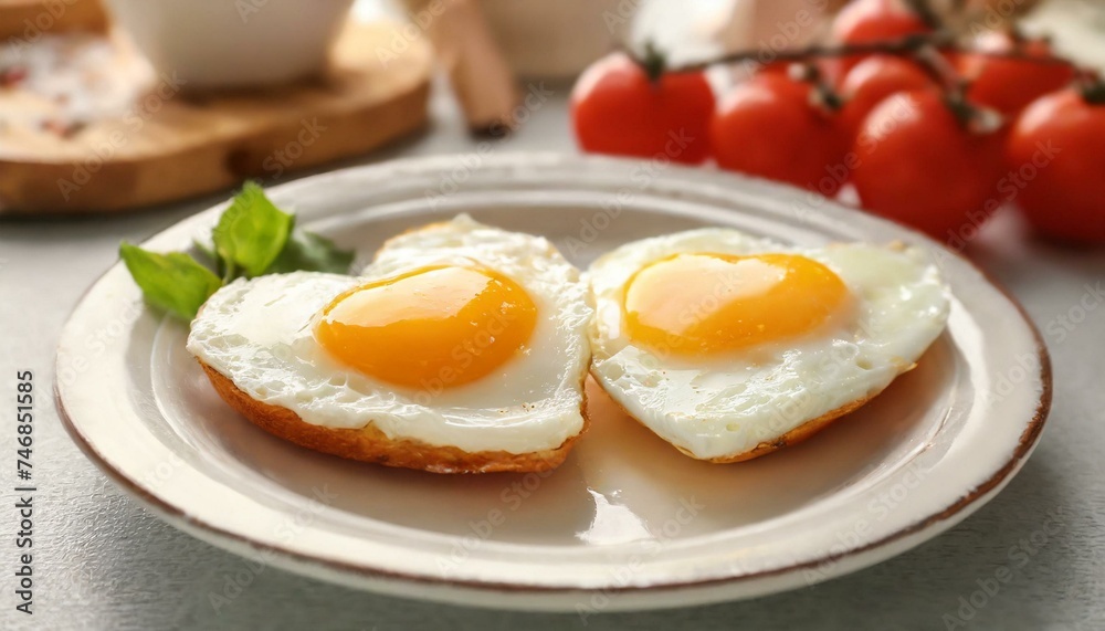 Fototapeta premium Heart-shaped fried eggs on plate