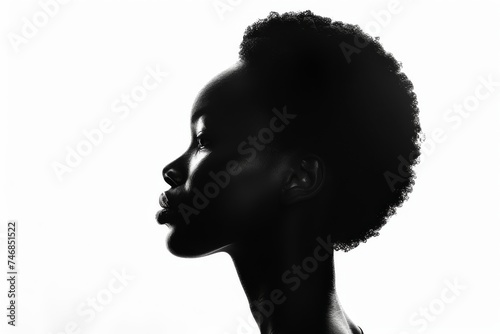 Silhouette of African woman s profile on white backdrop
