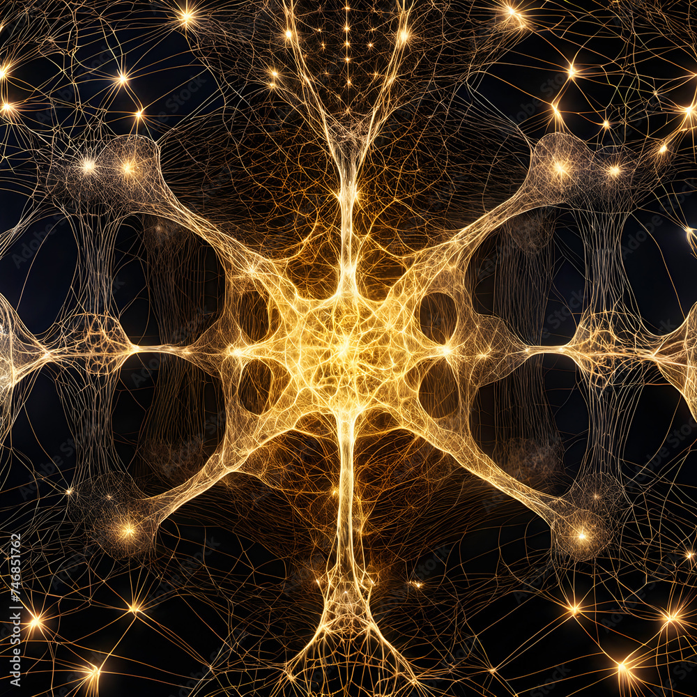 Naklejka premium A complex network of interwoven lines and nodes that create a fractal-like pattern.