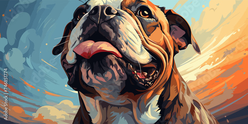 portrait of cute english bulldog vector flat bright color