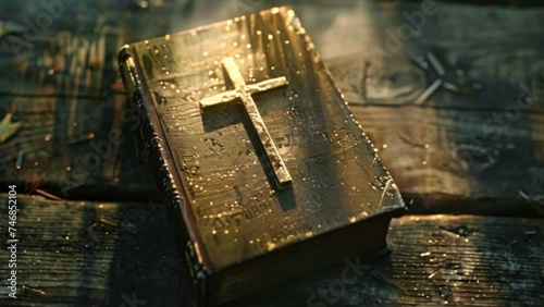 holy bible with christian cross Generative AI photo