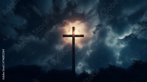 Cross Illuminates The Night And The Clouds