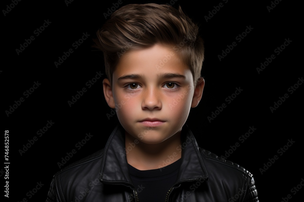 Portrait of a boy in a black leather jacket on a black background Portrait of a boy in a black leather jacket on a black background