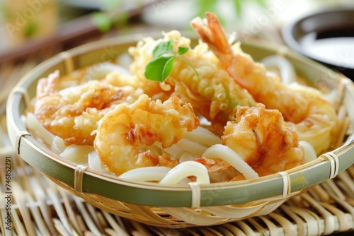 Tempura served with Udon noodles in Japanese cuisine