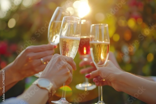 People in a close up footage toasting and touching wine glasses.