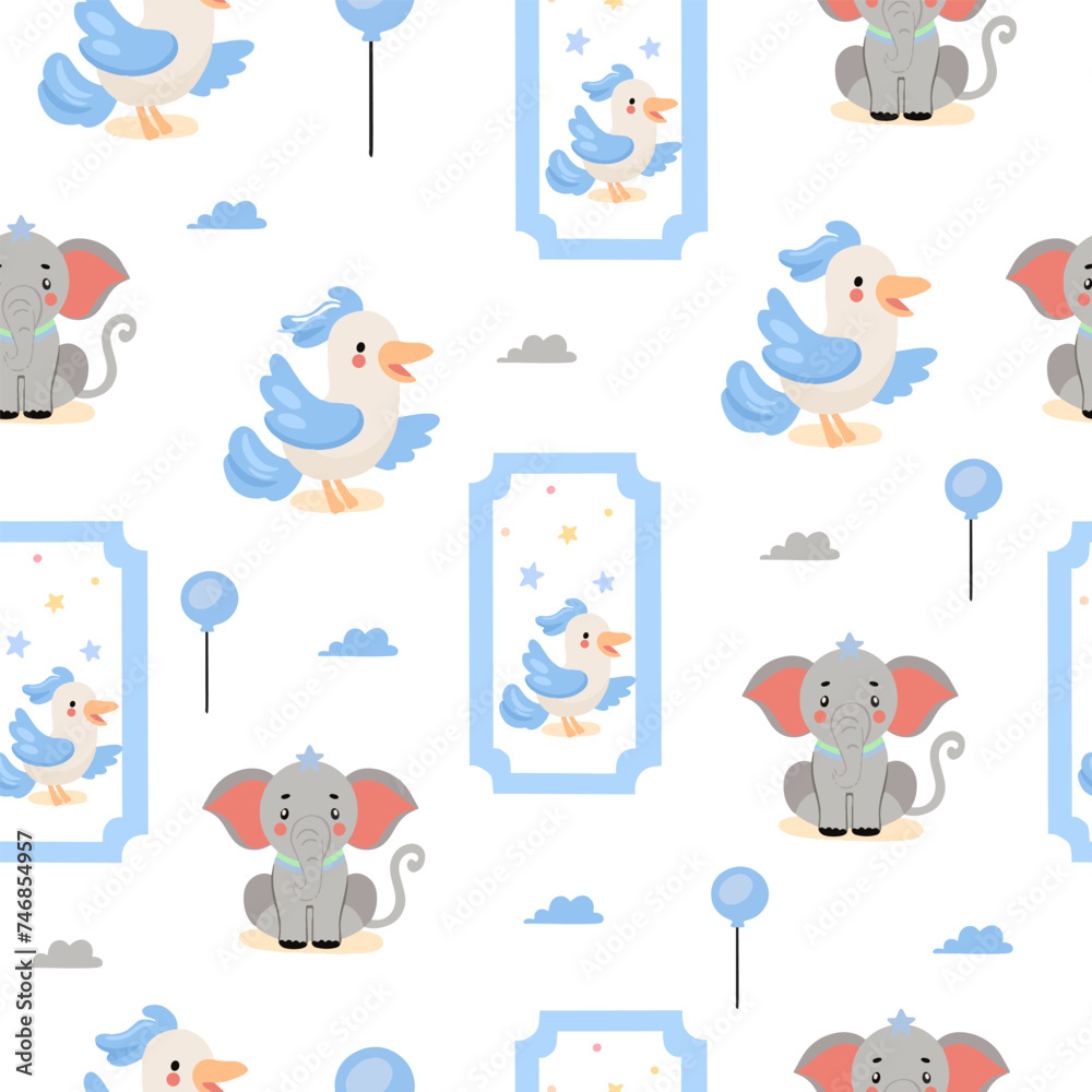 Pattern of cute and colorful circus animals set. Cute circus animals and clown character design. Pattern of cute and colorful circus animals set. Cute circus animals and clown character design.