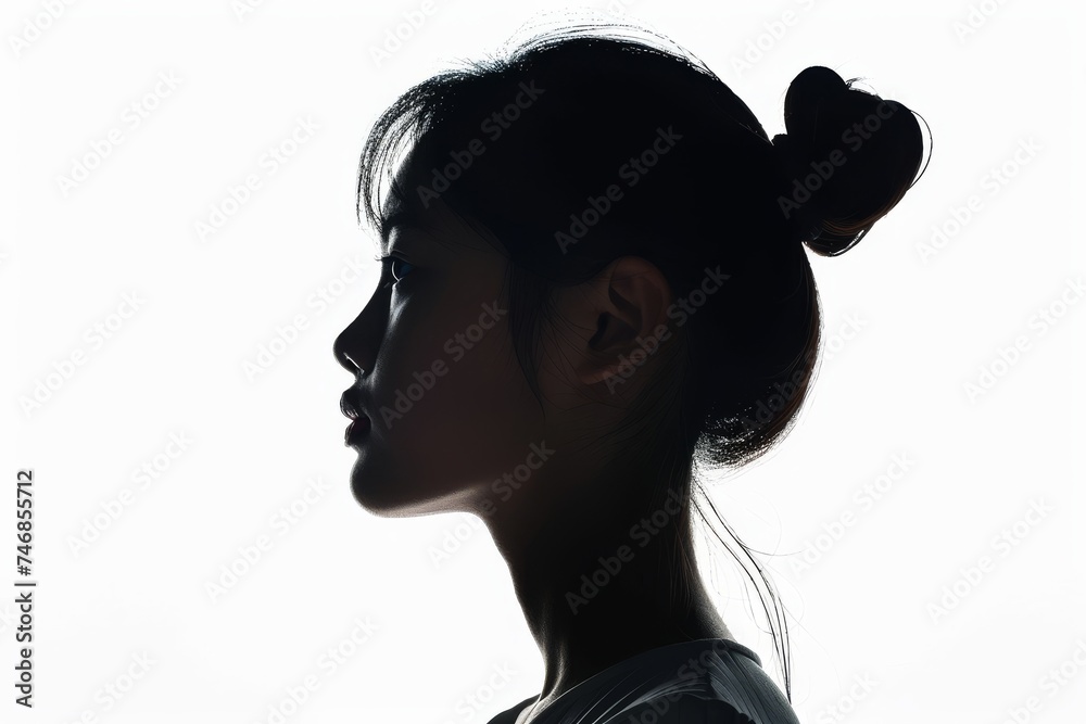Young Asian girl s profile silhouette