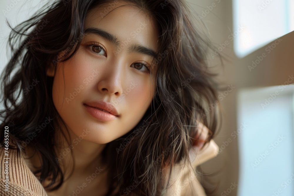 Young Asian woman in a beautiful portrait with gentle highlights Young Asian woman in a beautiful portrait with gentle highlights