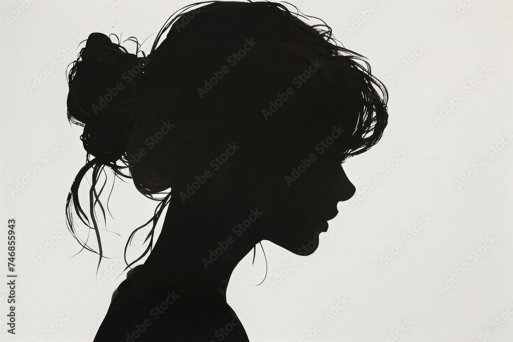 Young woman s side view portrait in horizontal silhouette Young woman s side view portrait in horizontal silhouette