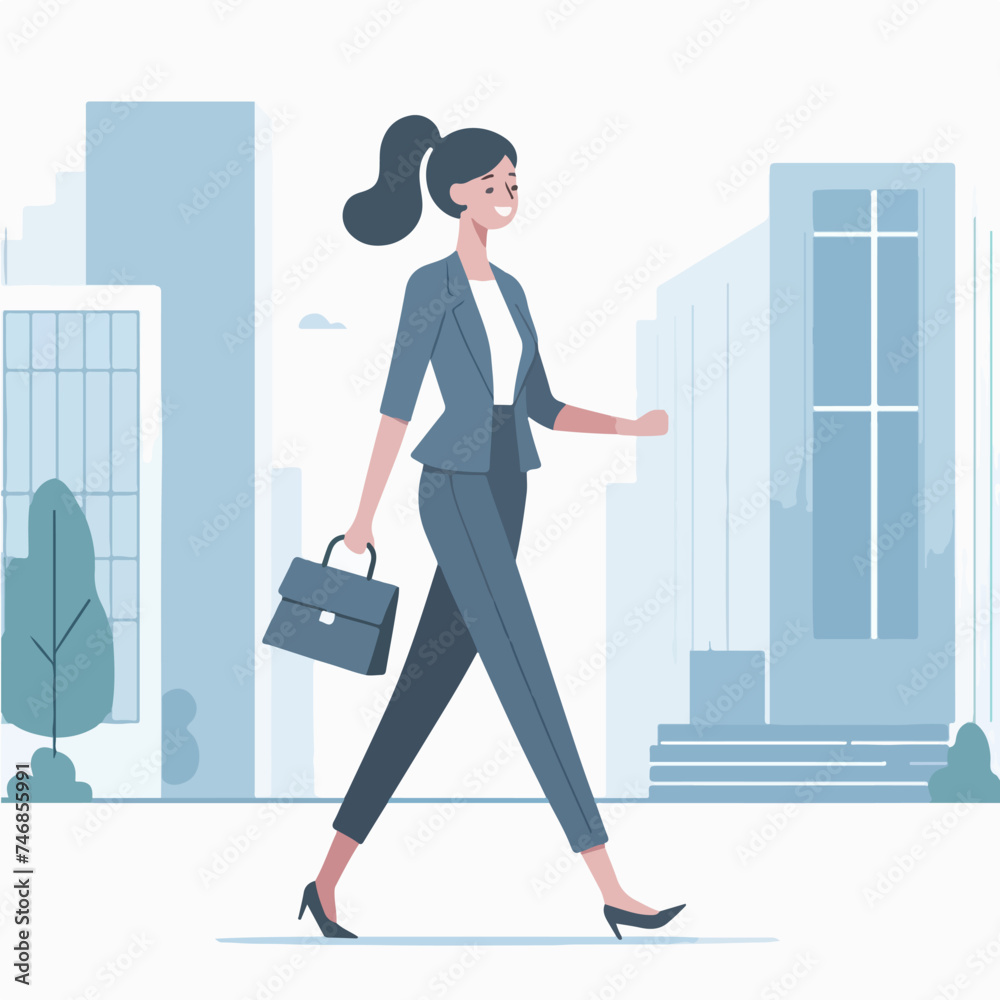 flat design illustration of leaving for work. Business woman walking alone with excitement to leave for work