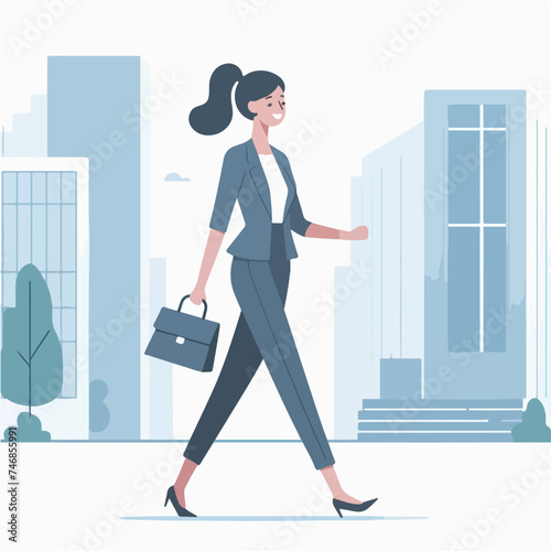 flat design illustration of leaving for work. Business woman walking alone with excitement to leave for work