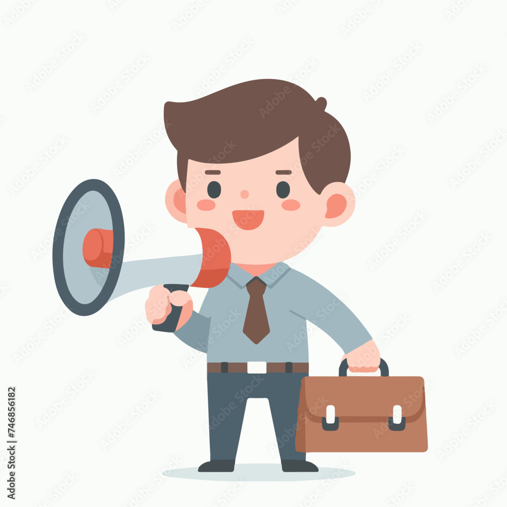 Businessman with Megaphone. Flat Design Illustration for Marketing and Promotion Campaigns