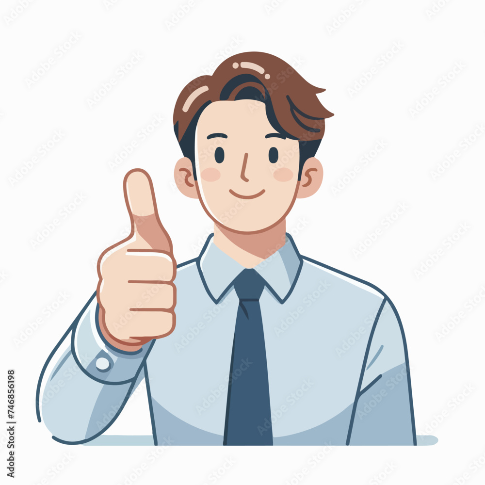 Flat design illustration of businessman giving thumbs up gesture, symbolizing success and approval in business concept Flat design illustration of businessman giving thumbs up gesture, symbolizing success and approval in business concept