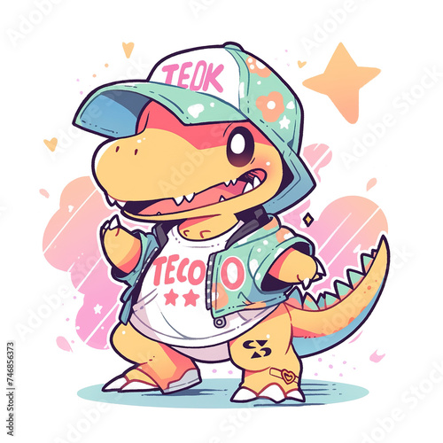 Cartoon Cute T-rex Wearing a Hat and Jacket  for t-shirts  children s books  stickers  posters. Vector Illustration PNG Image