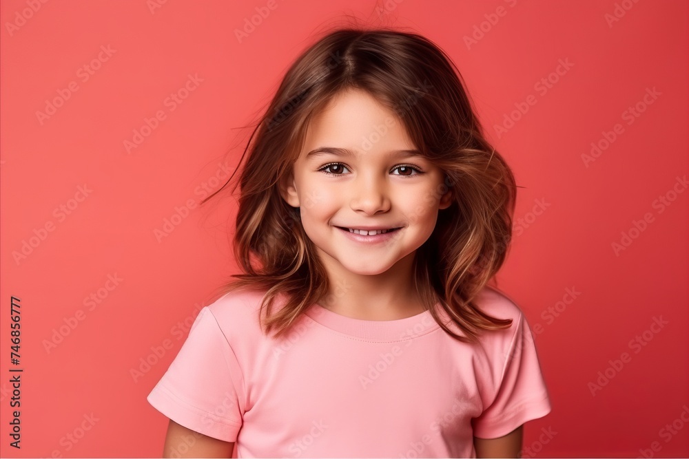 Portrait of a cute smiling little girl on a pink background. Portrait of a cute smiling little girl on a pink background.