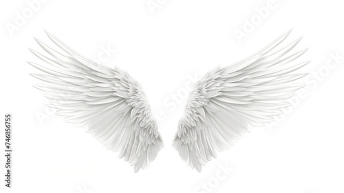 Ethereal White Angel Wings Isolated on White Background