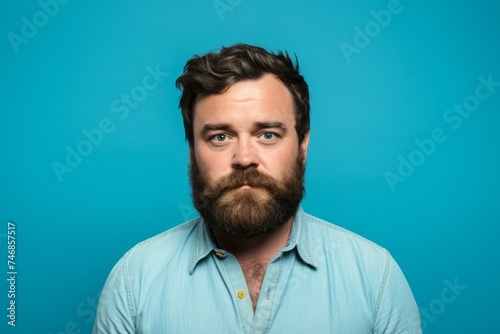 Portrait of a handsome man with a beard on a blue background