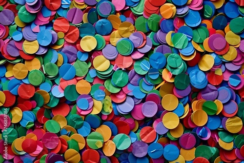 A close-up of multicolored confetti creating a vibrant, festive background ideal for parties and celebrations.