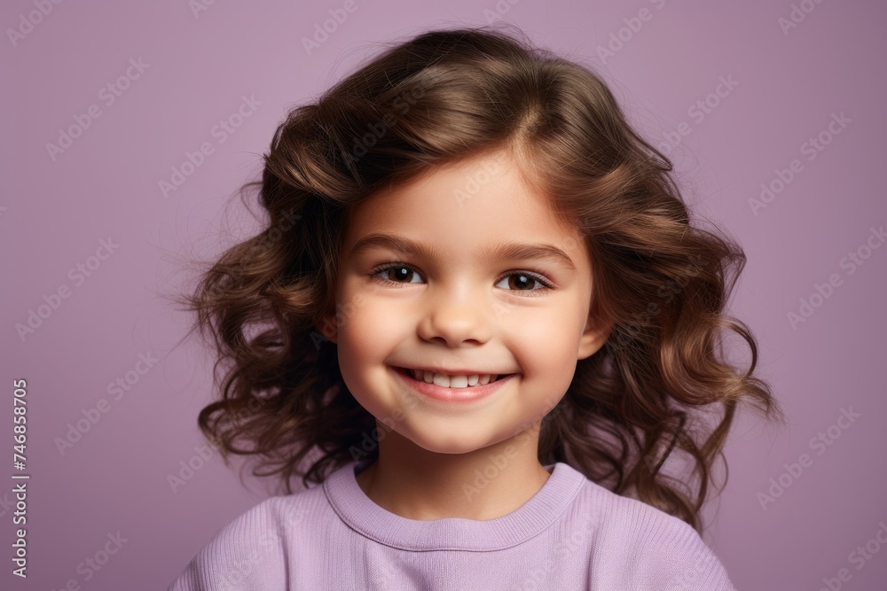 Portrait of a cute little girl with curly hair on a purple background Portrait of a cute little girl with curly hair on a purple background
