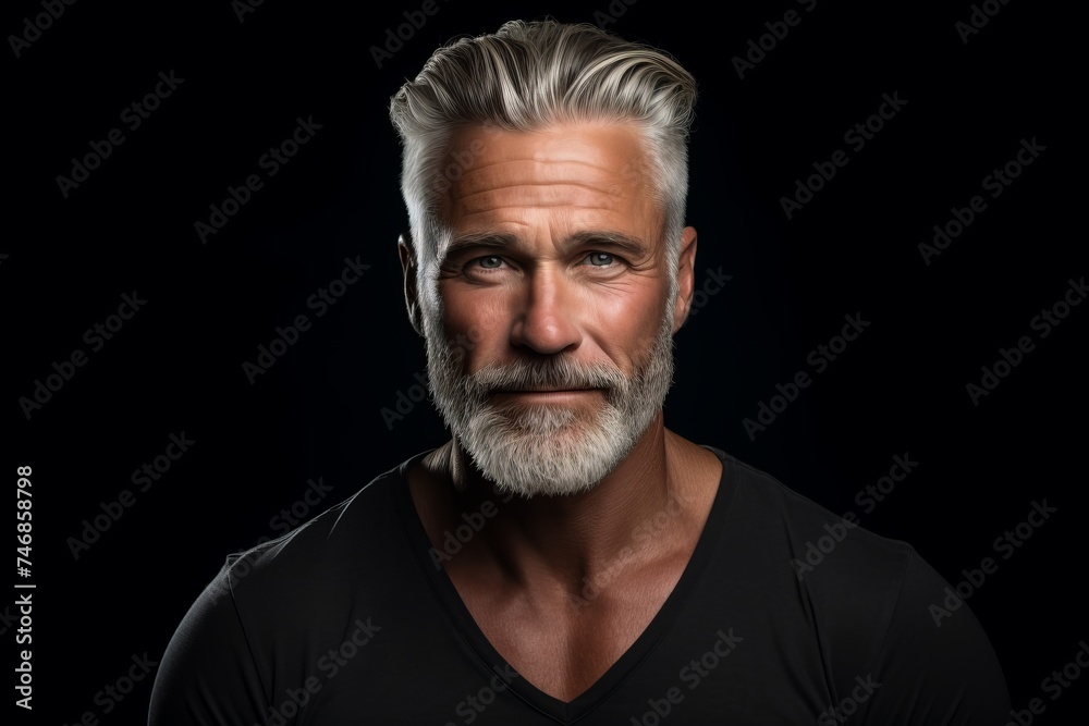 Portrait of a handsome senior man with grey hair and beard.