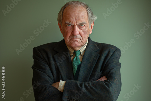 Superb businessman, portrait of a bitter and arrogant boss, wealth envy and green economy photo