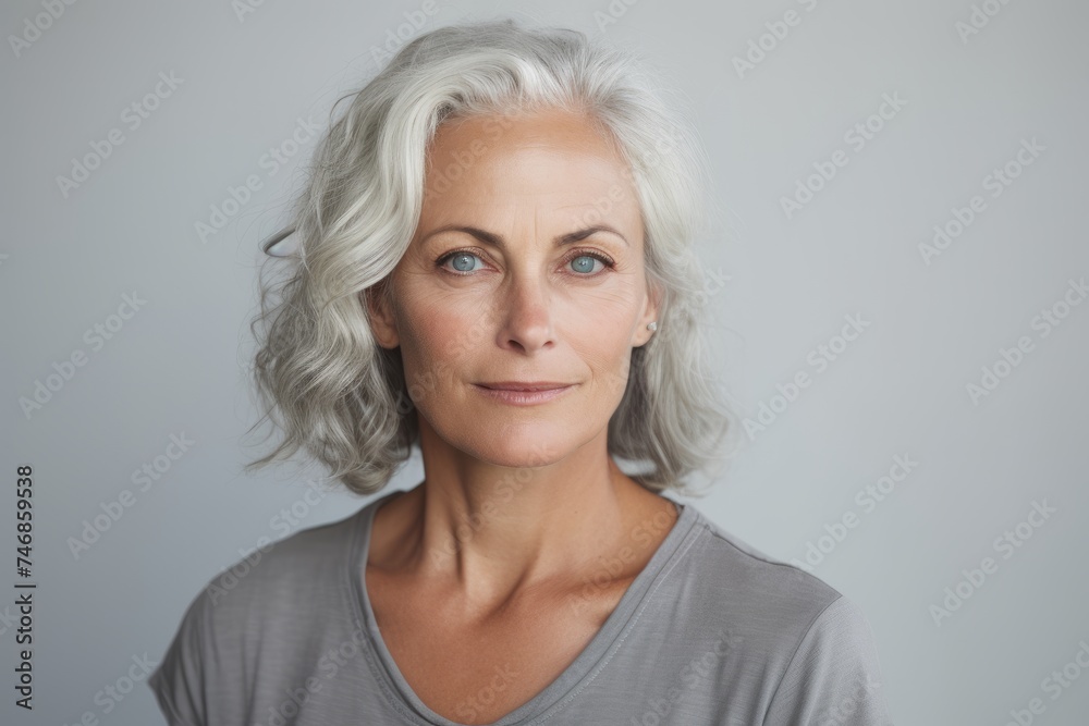 Portrait of a beautiful senior woman with grey hair looking at camera Portrait of a beautiful senior woman with grey hair looking at camera