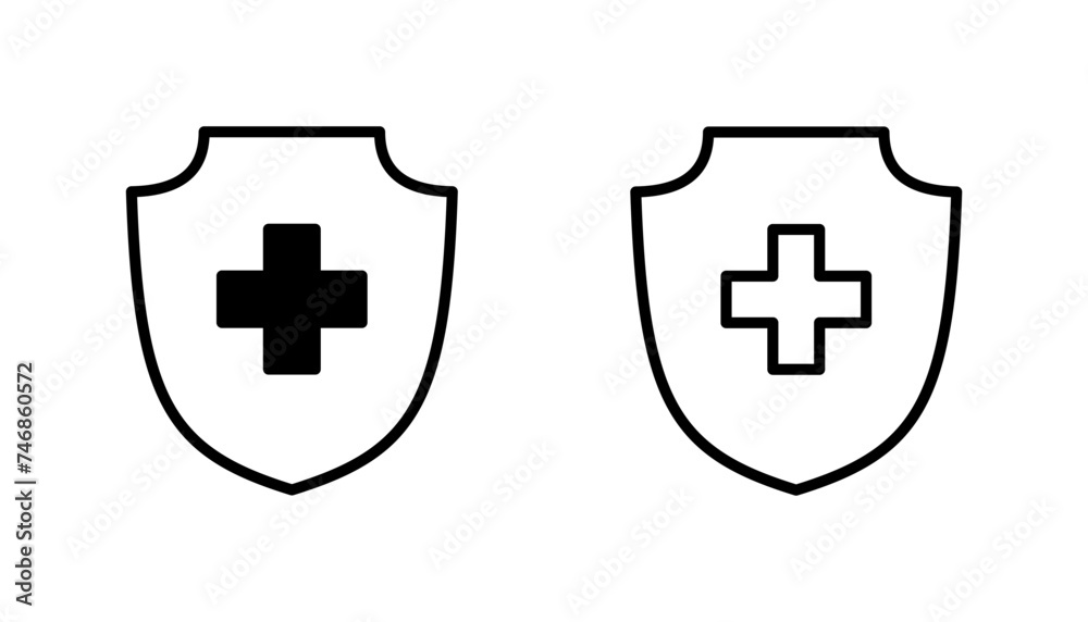 Health insurance icon set. Insurance health document icon Health insurance icon set. Insurance health document icon