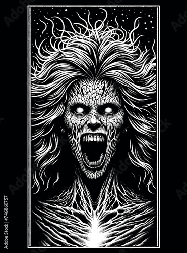 Ethereal Scream: Monochrome Vision of Anguish and Energy