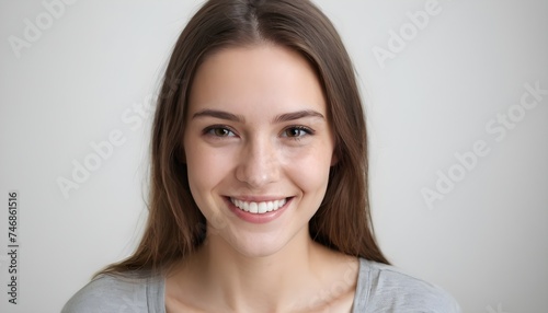 Portrait of a young beautiful cheerful charming woman white white teeth, smiling on a clean background