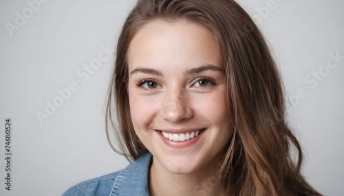 Portrait of a young beautiful cheerful charming woman white white teeth, smiling on a clean background