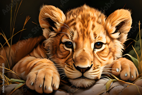 A lazy afternoon baby lion. Generative AI
