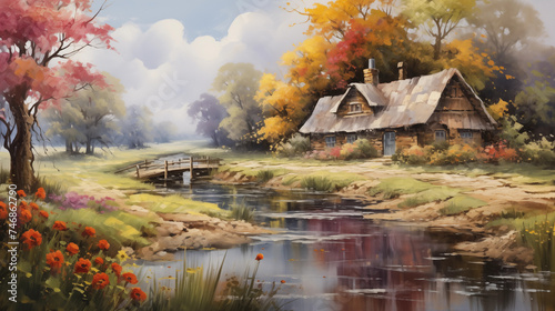 Serenity Soaked Countryside: Blooming Wildflowers and Nostalgic Sunset, by JT Artist