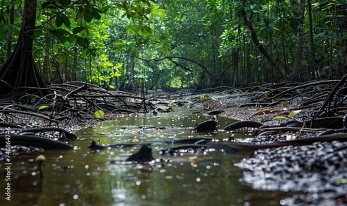 closeup of a tropical mangrove swamp